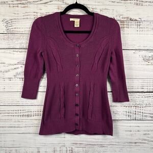 Womens Y2K DKNY Jeans Purple 3/4 Sleeve Button Up Knit Cardigan Stretch Long XS